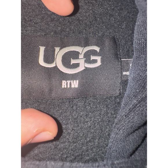 WOMENS SIZE S BLACK UGG REY FUZZY LOGO HOODIE PULLOVER SWEATSHIRT HOODED - Picture 2 of 4